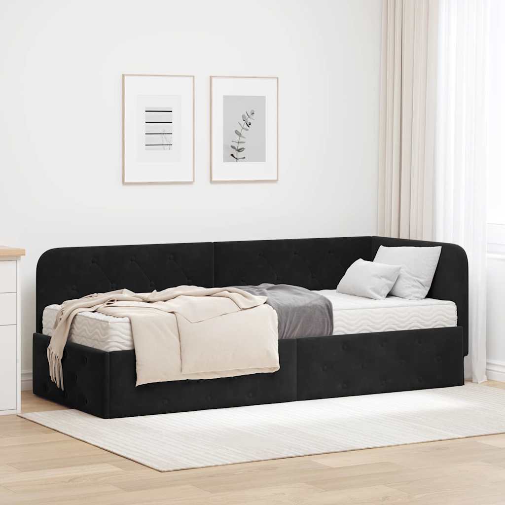 Eckbettgestell Schwarz Samt 80x200 cm