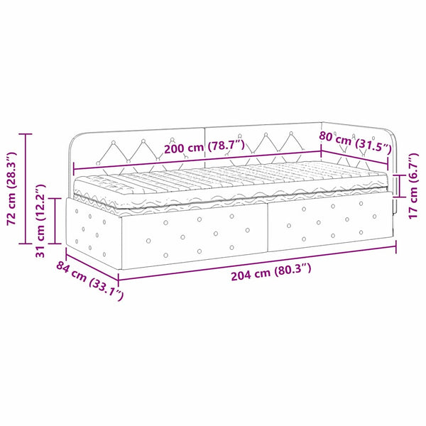 Eckbettgestell Schwarz Samt 80x200 cm