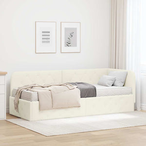 Eckbettgestell Creme Samt 80x200 cm