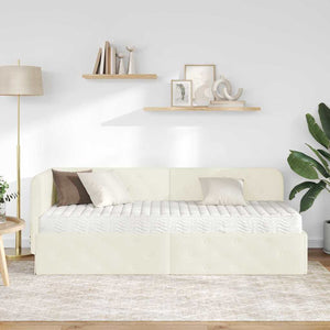 Eckbettgestell Creme Samt 80x200 cm