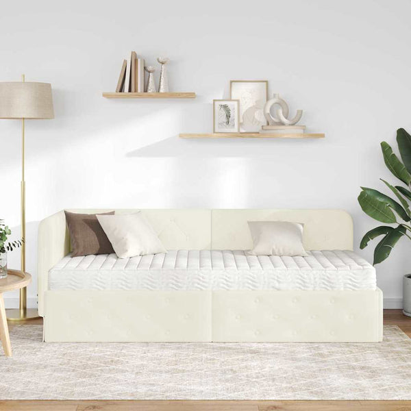 Eckbettgestell Creme Samt 80x200 cm