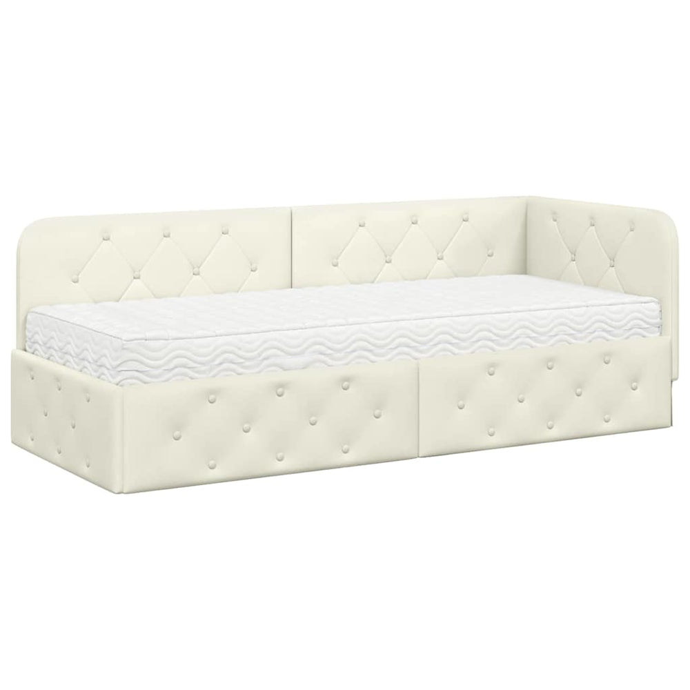 Eckbettgestell Creme Samt 80x200 cm
