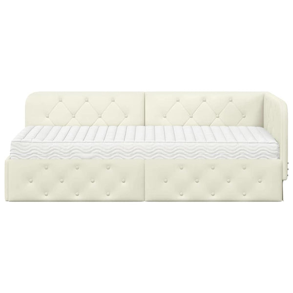 Eckbettgestell Creme Samt 80x200 cm