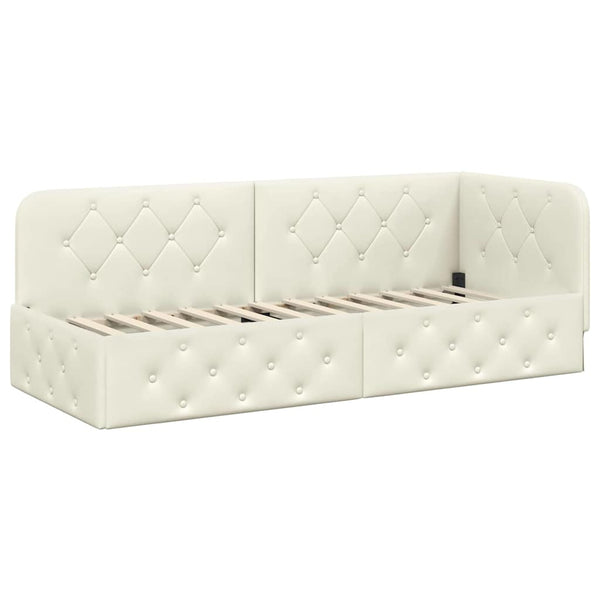 Eckbettgestell Creme Samt 80x200 cm