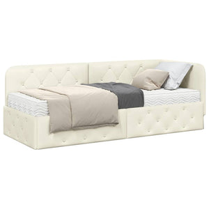 Eckbettgestell Creme Samt 80x200 cm