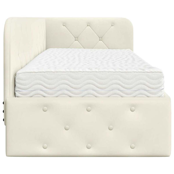 Eckbettgestell Creme Samt 80x200 cm