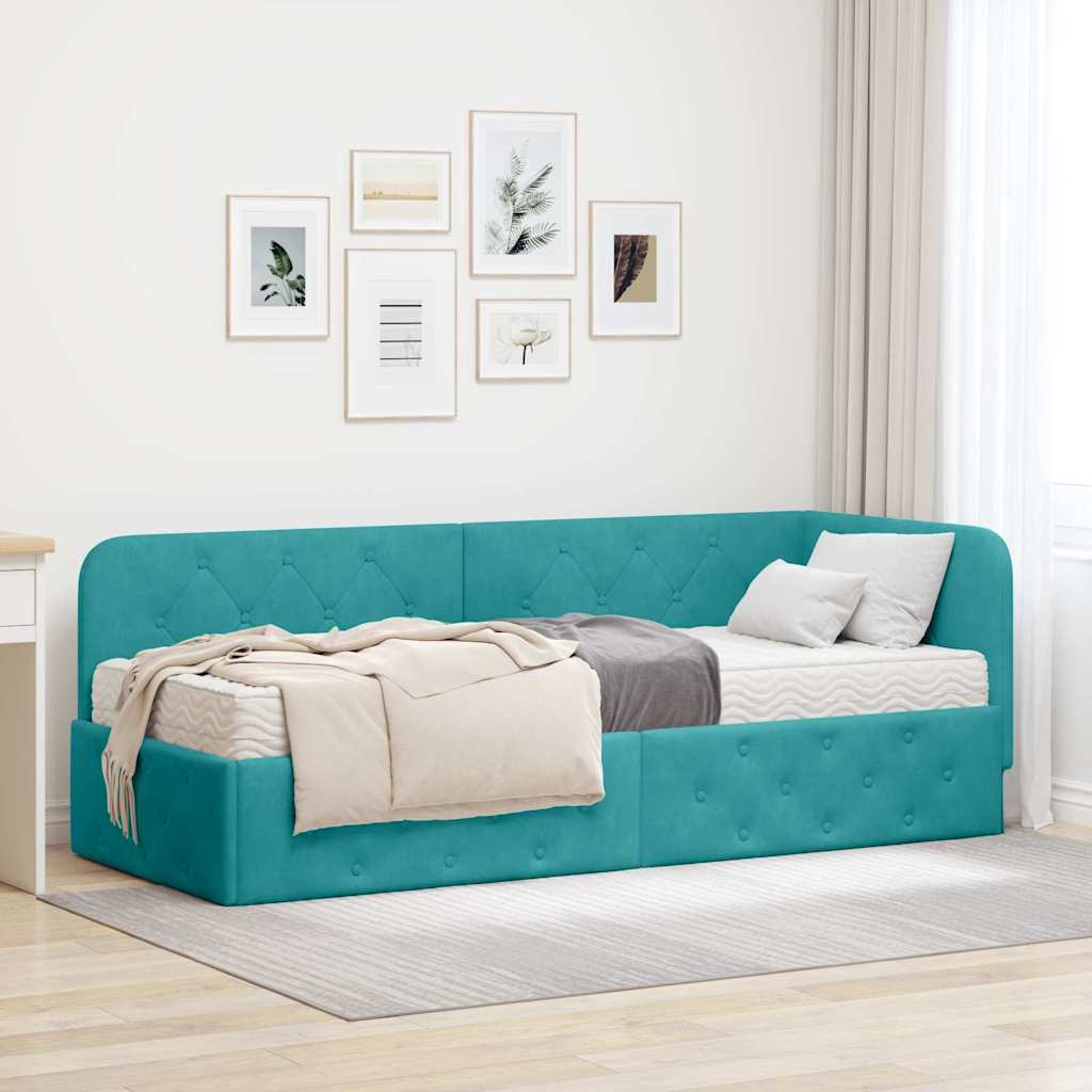 Türkis Samt Eckbettgestell 80x200 cm