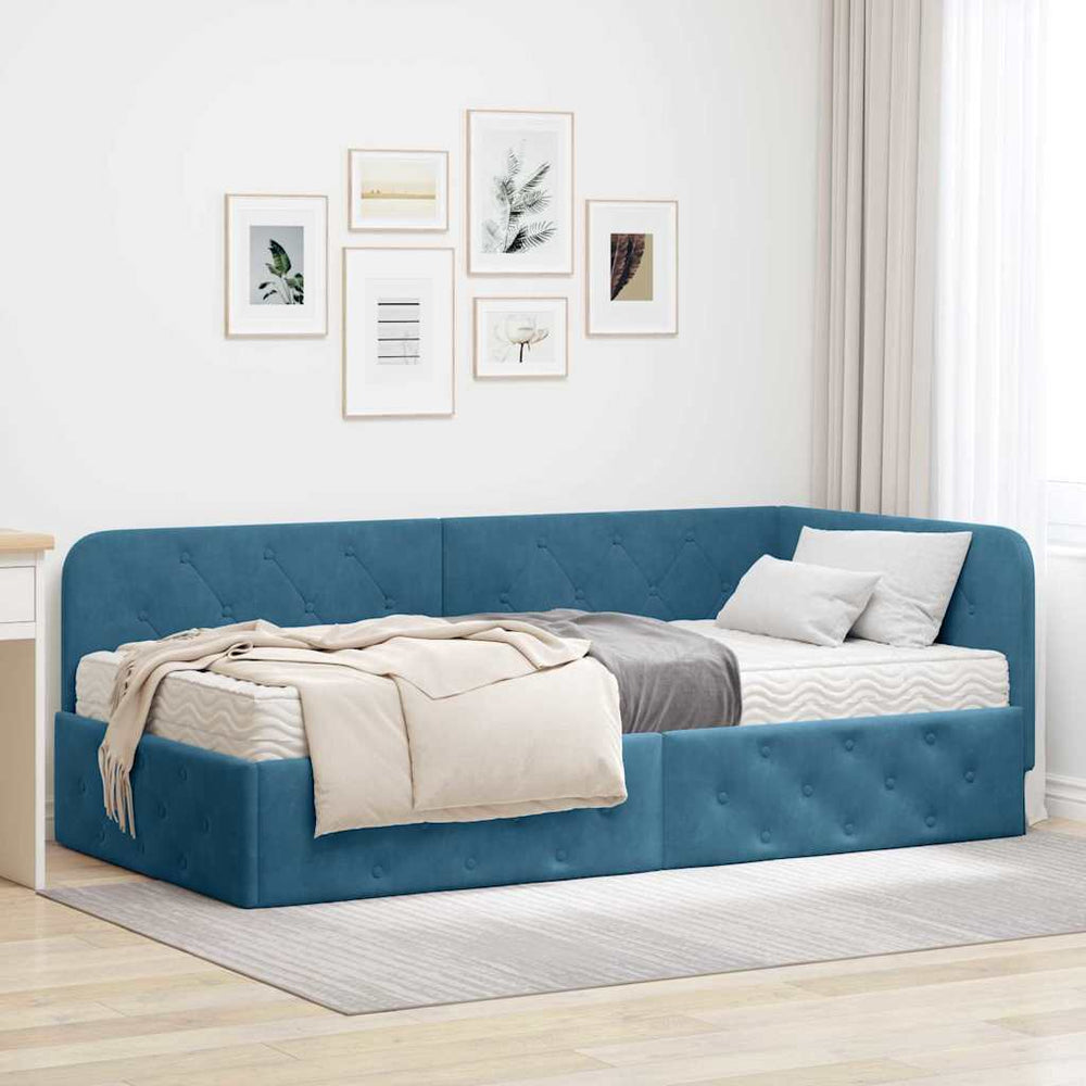 Eckbettgestell Blau Samt 90x190 cm