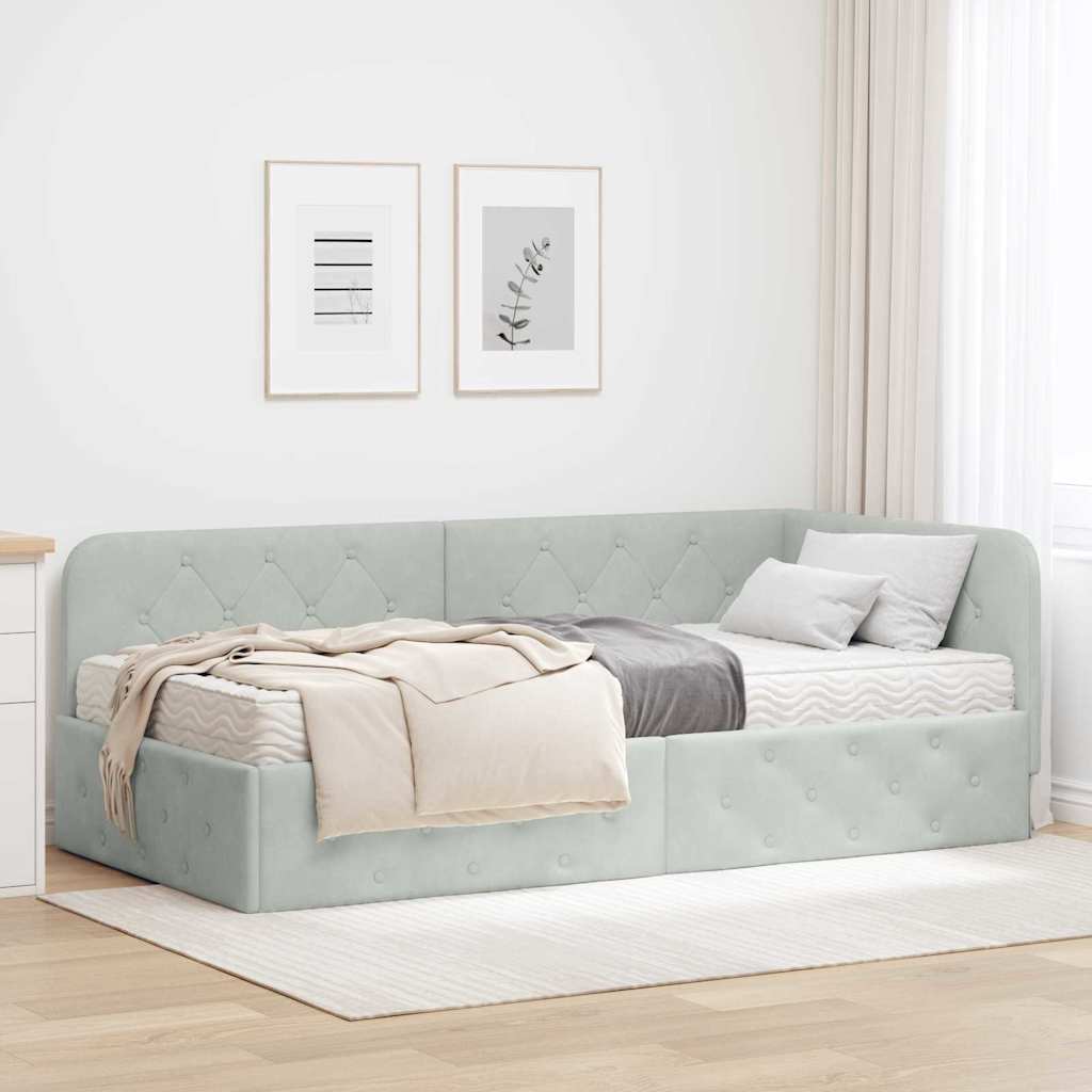 Eckbettgestell Hellgrau Samt 90x190 cm