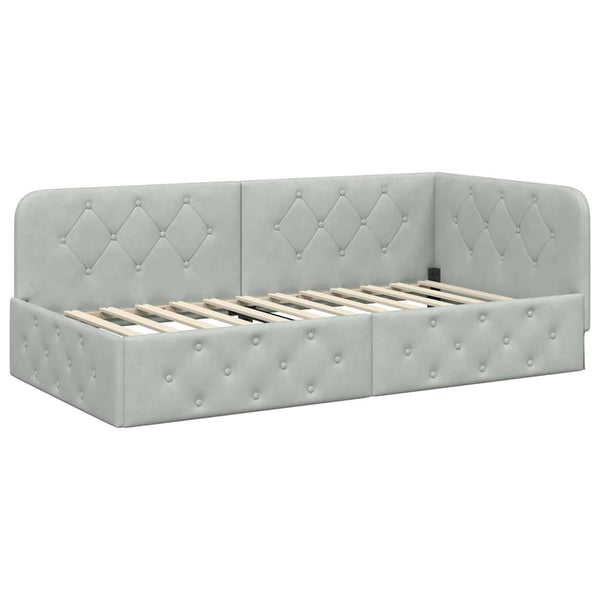 Eckbettgestell Hellgrau Samt 90x190 cm