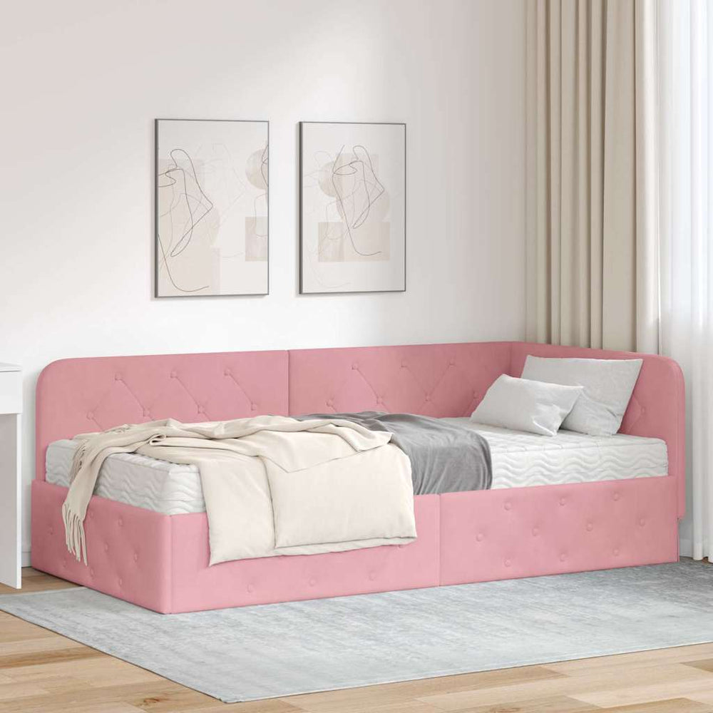 Eckbettgestell Rosa Samt 90x190 cm