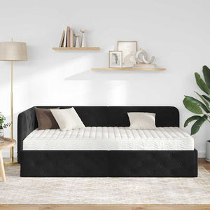 Eckbettgestell Schwarz Samt 90x190 cm