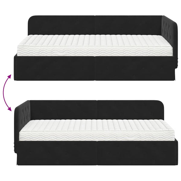Eckbettgestell Schwarz Samt 90x190 cm