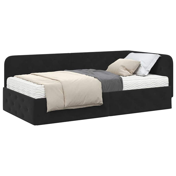 Eckbettgestell Schwarz Samt 90x190 cm