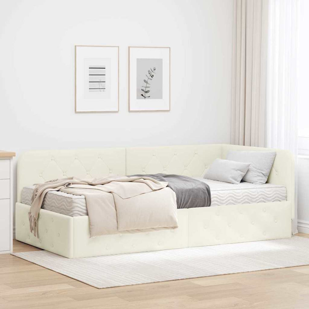 Eckbettgestell Creme Samt 90x190 cm