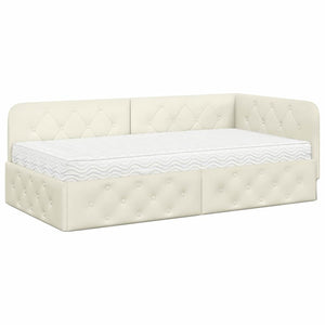 Eckbettgestell Creme Samt 90x190 cm