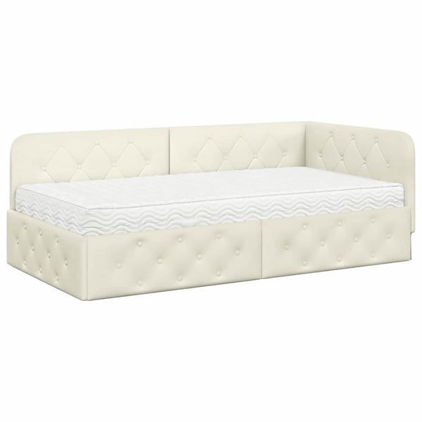 Eckbettgestell Creme Samt 90x190 cm
