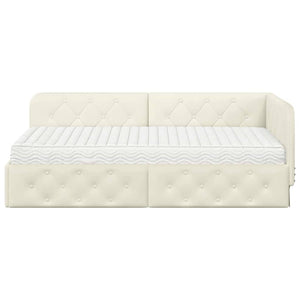 Eckbettgestell Creme Samt 90x190 cm
