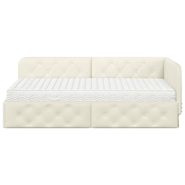 Eckbettgestell Creme Samt 90x190 cm