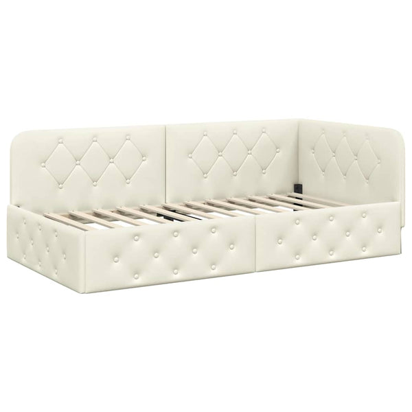 Eckbettgestell Creme Samt 90x190 cm