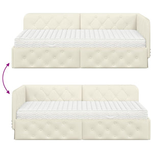 Eckbettgestell Creme Samt 90x190 cm