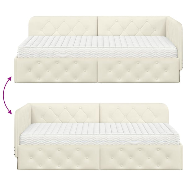 Eckbettgestell Creme Samt 90x190 cm