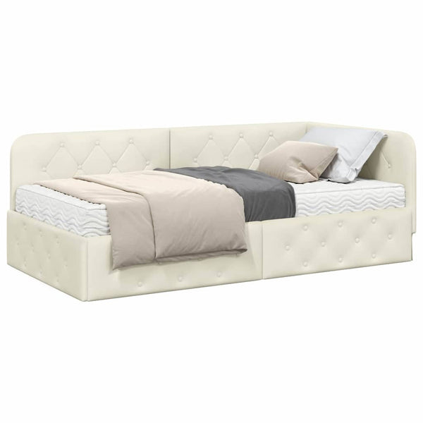 Eckbettgestell Creme Samt 90x190 cm
