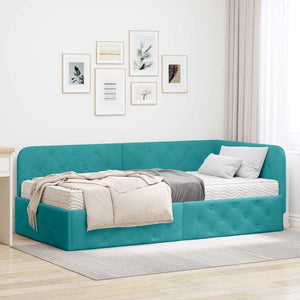 Eckbettgestell Türkis Samt 90x190 cm