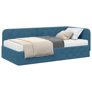 Eckbettgestell Blau Samt 90x200 cm