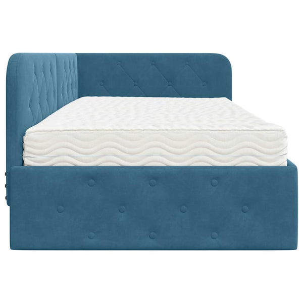 Eckbettgestell Blau Samt 90x200 cm