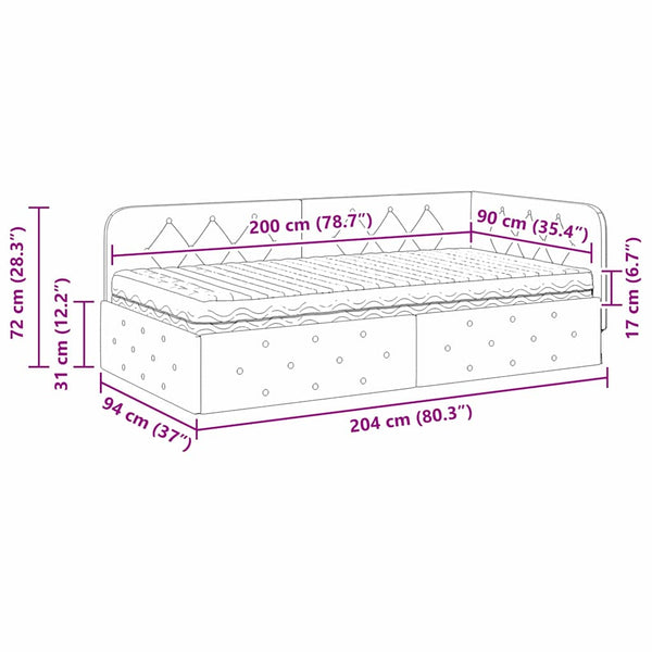 Eckbettgestell Hellgrau Samt 90x200 cm