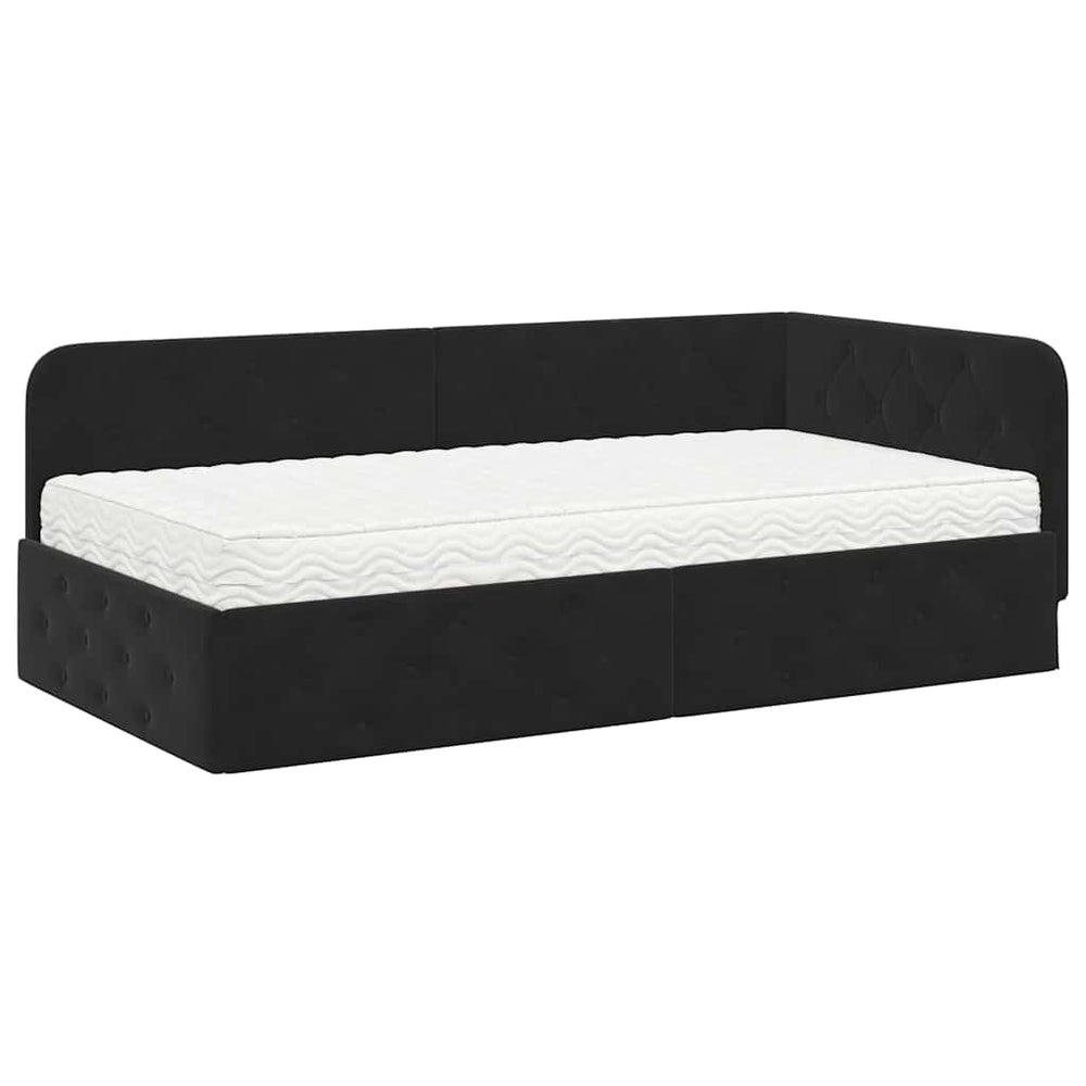 Schwarzes Eckbettgestell Samt 90x200 cm
