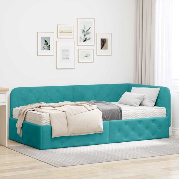 Türkis Eckbettgestell Samt 90x200 cm