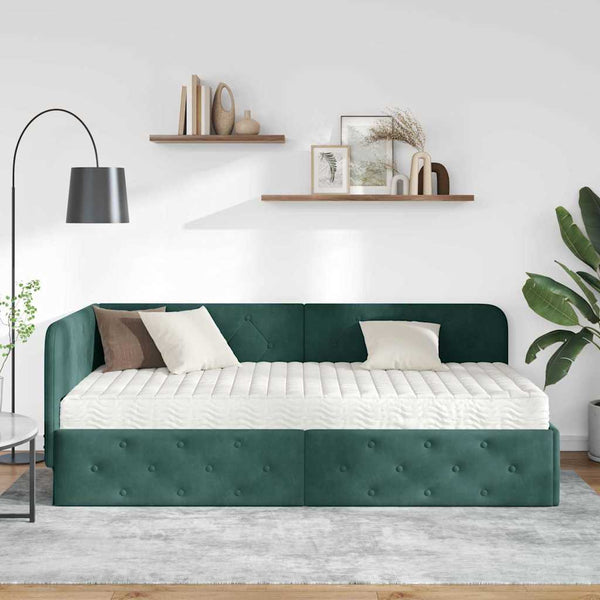 vidaXL Corner Bed Frame Dark Green 100 x 200 cm Velvet