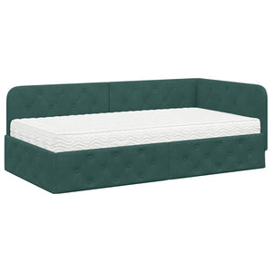 vidaXL Corner Bed Frame Dark Green 100 x 200 cm Velvet