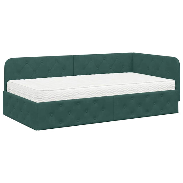 vidaXL Corner Bed Frame Dark Green 100 x 200 cm Velvet