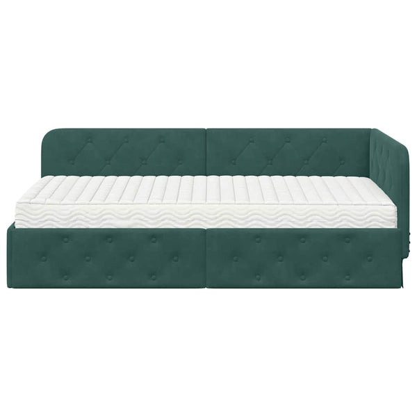 vidaXL Corner Bed Frame Dark Green 100 x 200 cm Velvet