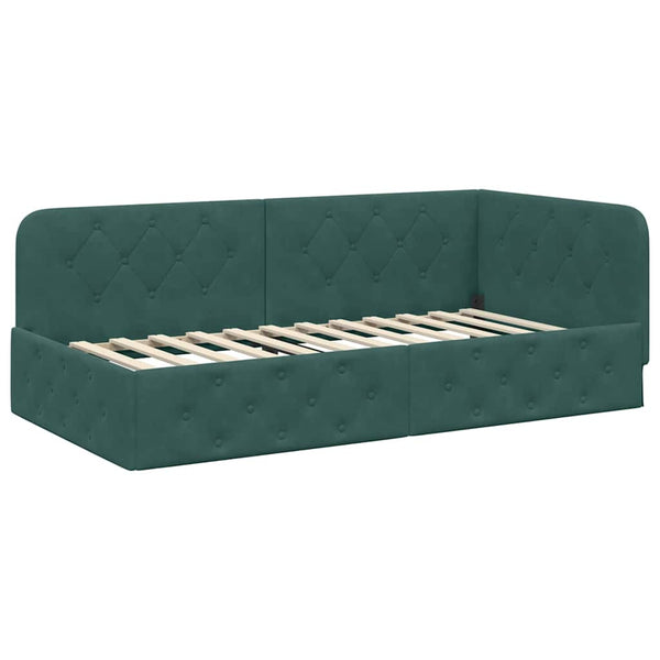 vidaXL Corner Bed Frame Dark Green 100 x 200 cm Velvet