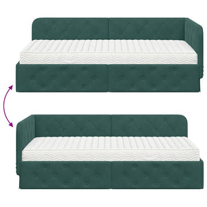 vidaXL Corner Bed Frame Dark Green 100 x 200 cm Velvet