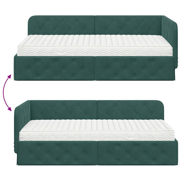 vidaXL Corner Bed Frame Dark Green 100 x 200 cm Velvet