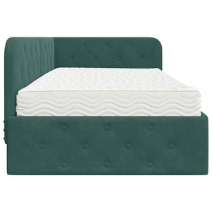 vidaXL Corner Bed Frame Dark Green 100 x 200 cm Velvet