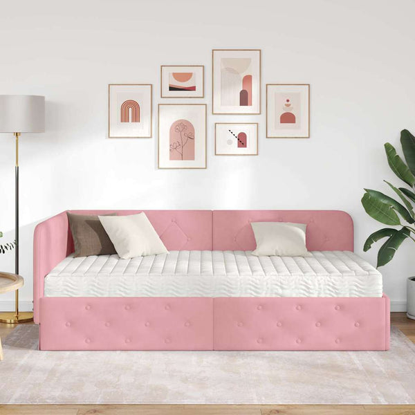 vidaXL Corner Bed Frame Pink 100 x 200 cm Velvet