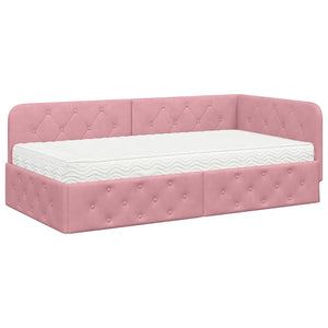vidaXL Corner Bed Frame Pink 100 x 200 cm Velvet