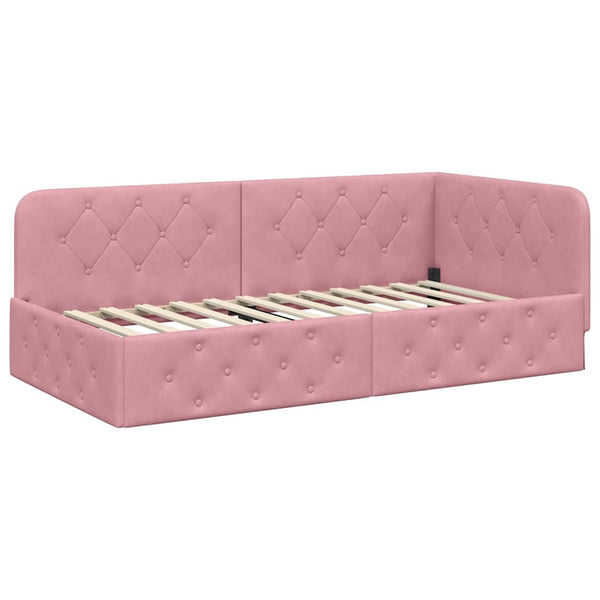 vidaXL Corner Bed Frame Pink 100 x 200 cm Velvet