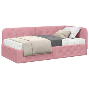 vidaXL Corner Bed Frame Pink 100 x 200 cm Velvet
