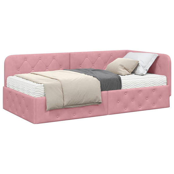 vidaXL Corner Bed Frame Pink 100 x 200 cm Velvet