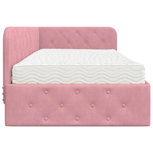 vidaXL Corner Bed Frame Pink 100 x 200 cm Velvet