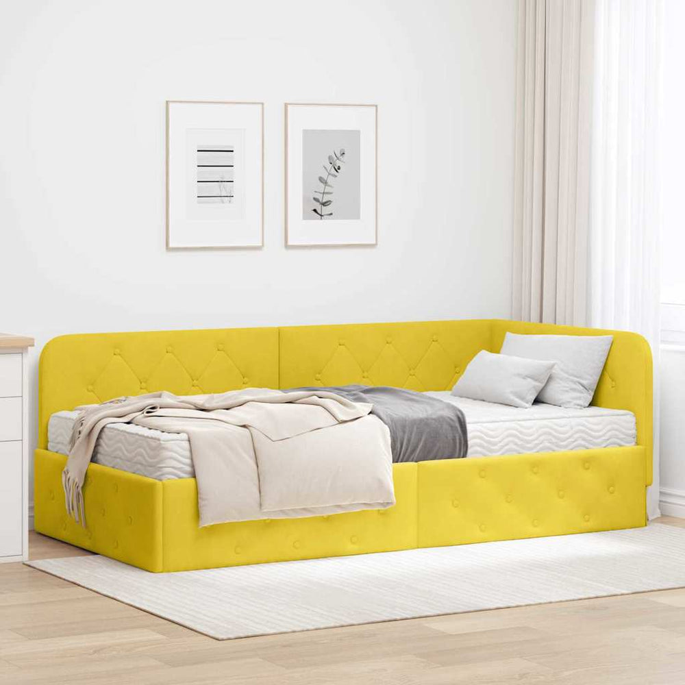 vidaXL Corner Bed Frame Yellow 100 x 200 cm Velvet