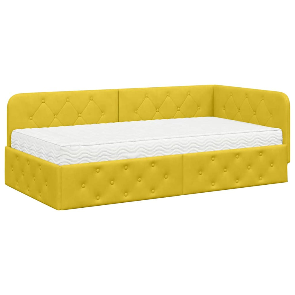vidaXL Corner Bed Frame Yellow 100 x 200 cm Velvet