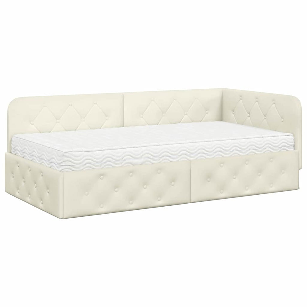 vidaXL Corner Bed Frame Cream 100 x 200 cm Velvet